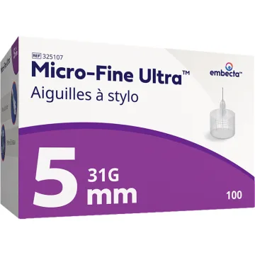 Agujas ultrafinas de 5 mm Embecta, caja de 100 unidades