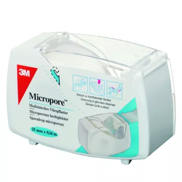 Micropore sparadrap blanc avec dévidoir 25 mm x 9,14 m