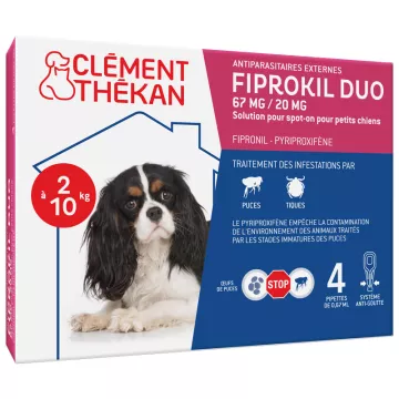 Fiprokil Duo Petit Chiens 2 à 10kg 4 Pipettes Clément Thekan