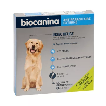 BIOCANINA INSECTIFUGE NATUREL SPOT-ON  MOYEN ET GRAND CHIEN 2 PIPETTES
