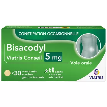 Mylan Viatris Conseil Bisacodil 5 mg Prisão de ventre ocasional 30 comprimidos