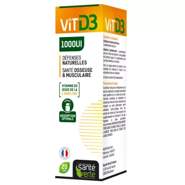 Frasco de 20ml de vitamina D3 de 1000UI da Green Health