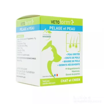 Vetoform Pelage et Peau pour chien et chat pot de poudre de 100g