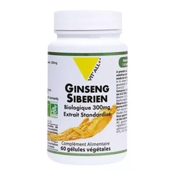 Vitall+ Ginseng Sibérien Eleutherocoque Bio 300mg Extrait Standardisé 60 gélules végétales