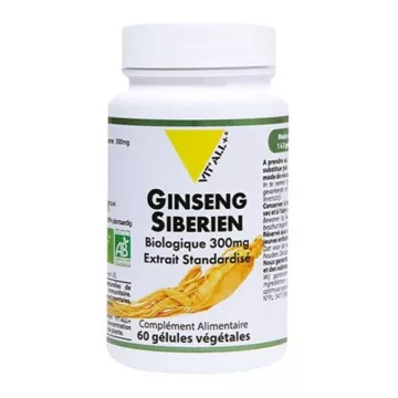 Vitall + Extracto estandarizado de 300 mg de ginseng de eleuterococo siberiano orgánico 60 cápsulas vegetales