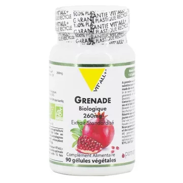 Vitall + Organic Pomegranate 260mg Standardized Extract 90 vegetable capsules