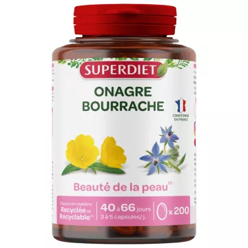 Superdiet Huiles Onagre et Bourrache Bio Capsules x 200