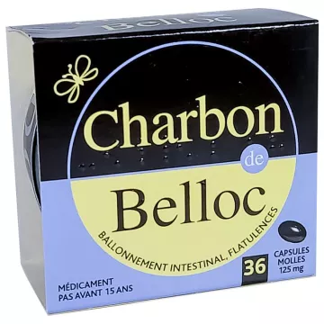 Charbon de Belloc Ventre Plat 36 Capsules Boîte métal