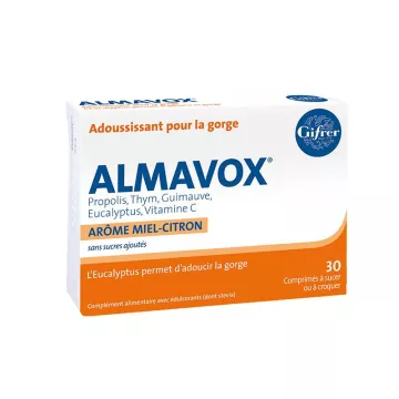 Amaciante de garganta Almavox, caixa de 30 comprimidos