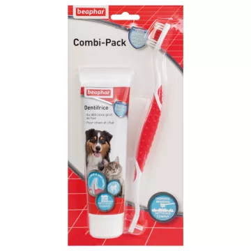 Pasta de dente e escova de dentes Beaphar Combi-Pack para cães e gatos