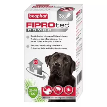Beaphar Fiprotec 3 Pipetas Combo 268 mg / 241,2 mg Spot-On para perros grandes 20-40 kg