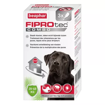 Beaphar Fiprotec 3 Pipetas Combo 268mg / 241,2mg Spot-On para cães grandes 20-40 kg