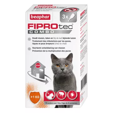 Beaphar Fiprotec 3 Pipettes Combo 50 Mg / 60 Mg Spot-On Cats And Ferrets