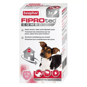 Beaphar Fiprotec 3 Pipettes  Combo 67mg/60,3mg Spot-On Pour Petits Chiens 2-10 Kg