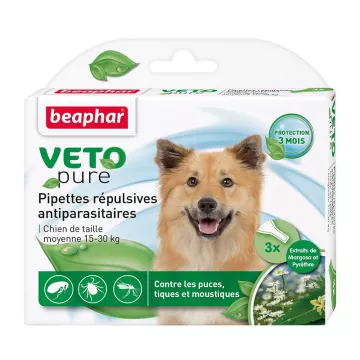 Beaphar Vetopure 3 pipetas repelentes de plagas para perros medianos