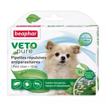 Beaphar Vetopure 3 Pipettes Répulsives Antiparasitaires Pour Petits Chiens