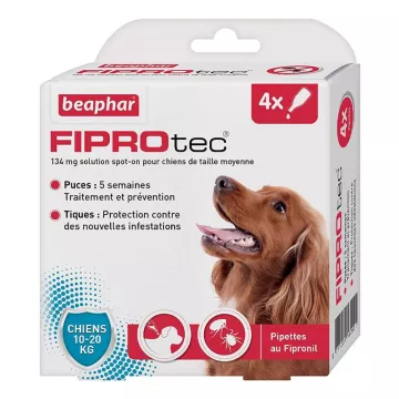 Beaphar Fiprotec 4 Pipettes  134 Mg Spot-On Pour Chiens De Taille Moyenne 10-20 Kg
