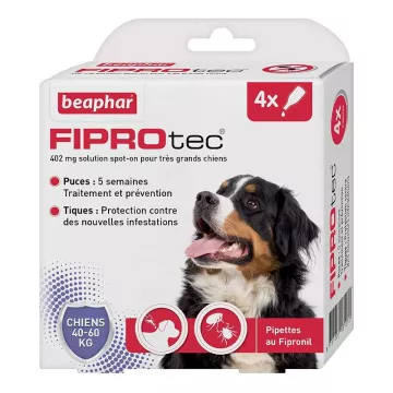 Beaphar Fiprotec 4 Pipettes  402 mg Spot-On Pour Très Grands Chiens 40-60 Kg 