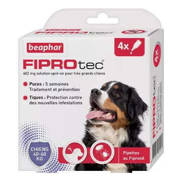 Beaphar Fiprotec 4 pipetas 402 mg Spot-On para cães muito grandes 40-60 kg