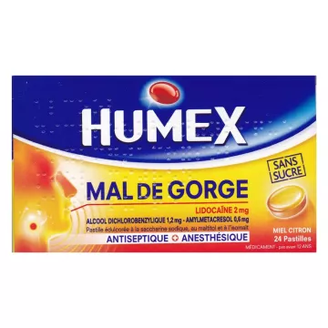 Humex Sore Throat Lidocaine Without Sugar 24 Lozenges