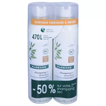 Klorane Getöntes Haferflocken- und Ceramid-Trockenshampoo, Set mit 2 Sprays à 150 ml