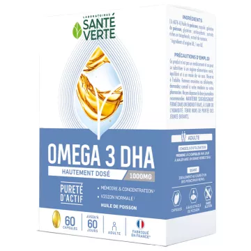 Santé-Verte Omega3 1000mg DHA Mémoire Concentration 60 capsules