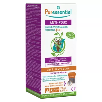 Puressentiel Anti-Luizen Shampoo 2-in-1 Behandelingsmasker + Kam 150 ml