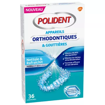POLIDENT 36 Pastillas de limpieza para aparato de ortodoncia y canalón